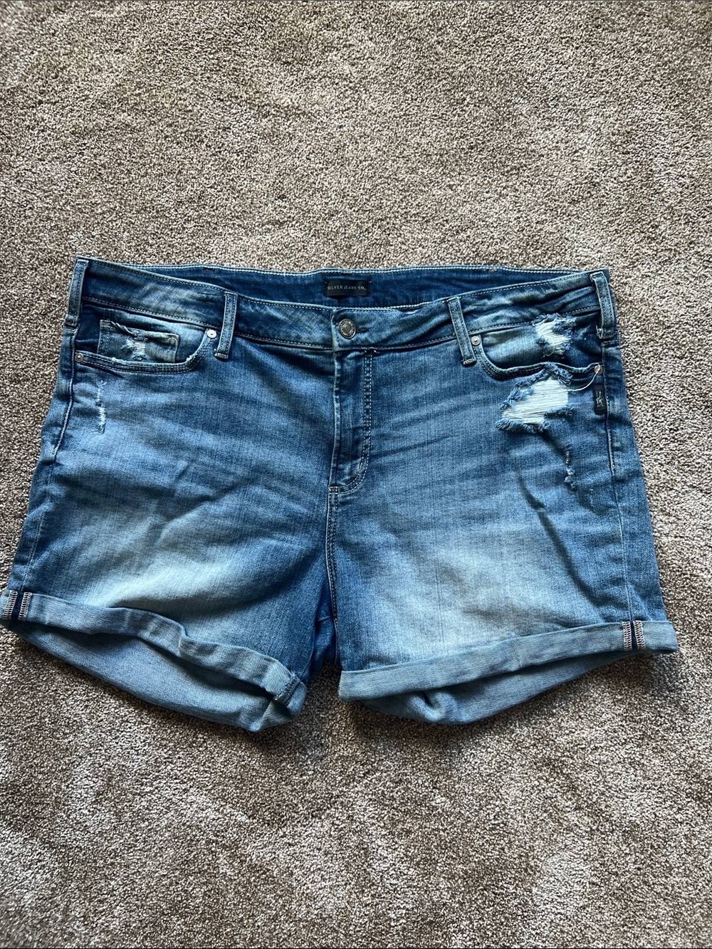 Silver Jeans Women's Blue Distressed Rolled-Hem Denim Shorts